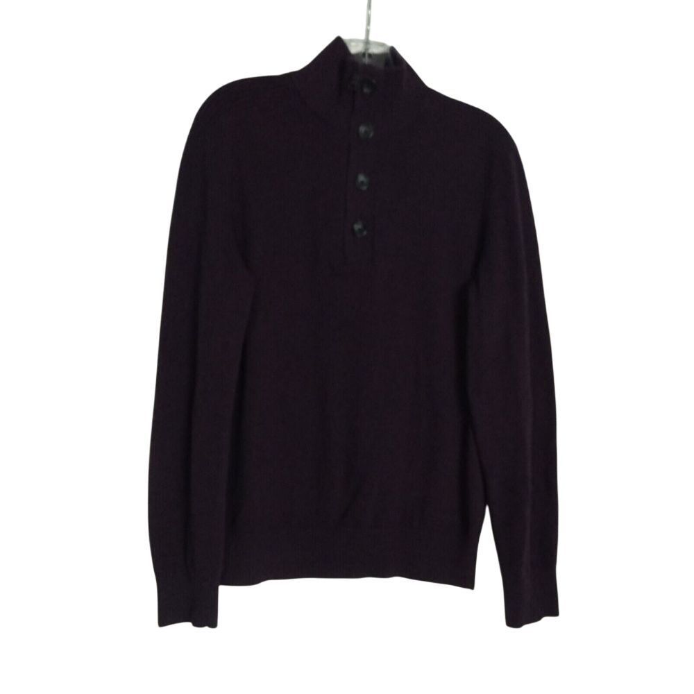 Banana Republic Men's Medium 1/4 Zip Sweater Italian Yarn Wool Blend Purple‎